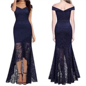 ⭐️LACE MERMAID HIGH LOW OFF THE SHOULDER DRESS⭐️